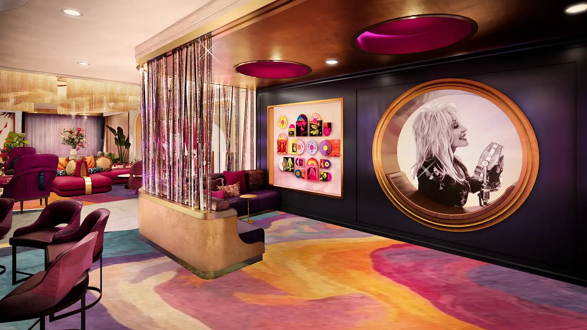 Rendering of the Liner Note Table at Dolly Parton's Songteller Hotel