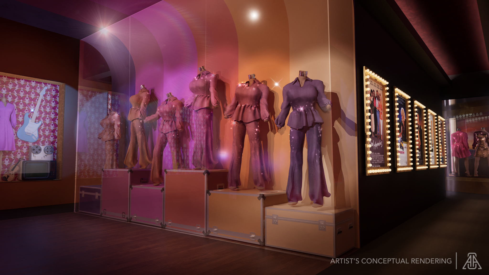 Rendering of Dolly's Wardrobe exhibit, courtesy of Dolly's Life of Many Colors Museum