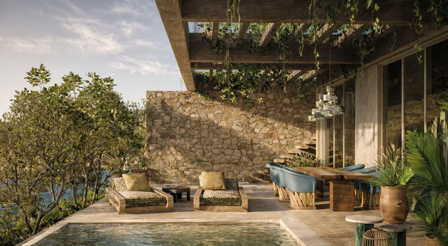 Image of Seafront Villa Terrace, courtesy of Nômade Temple Ibiza