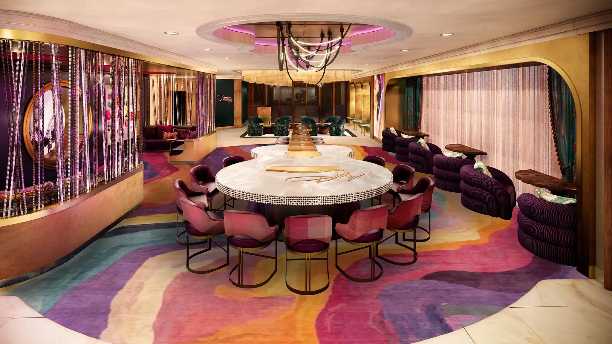 Rendering of The Listening Lobby at Dolly Parton's Songteller Hotel