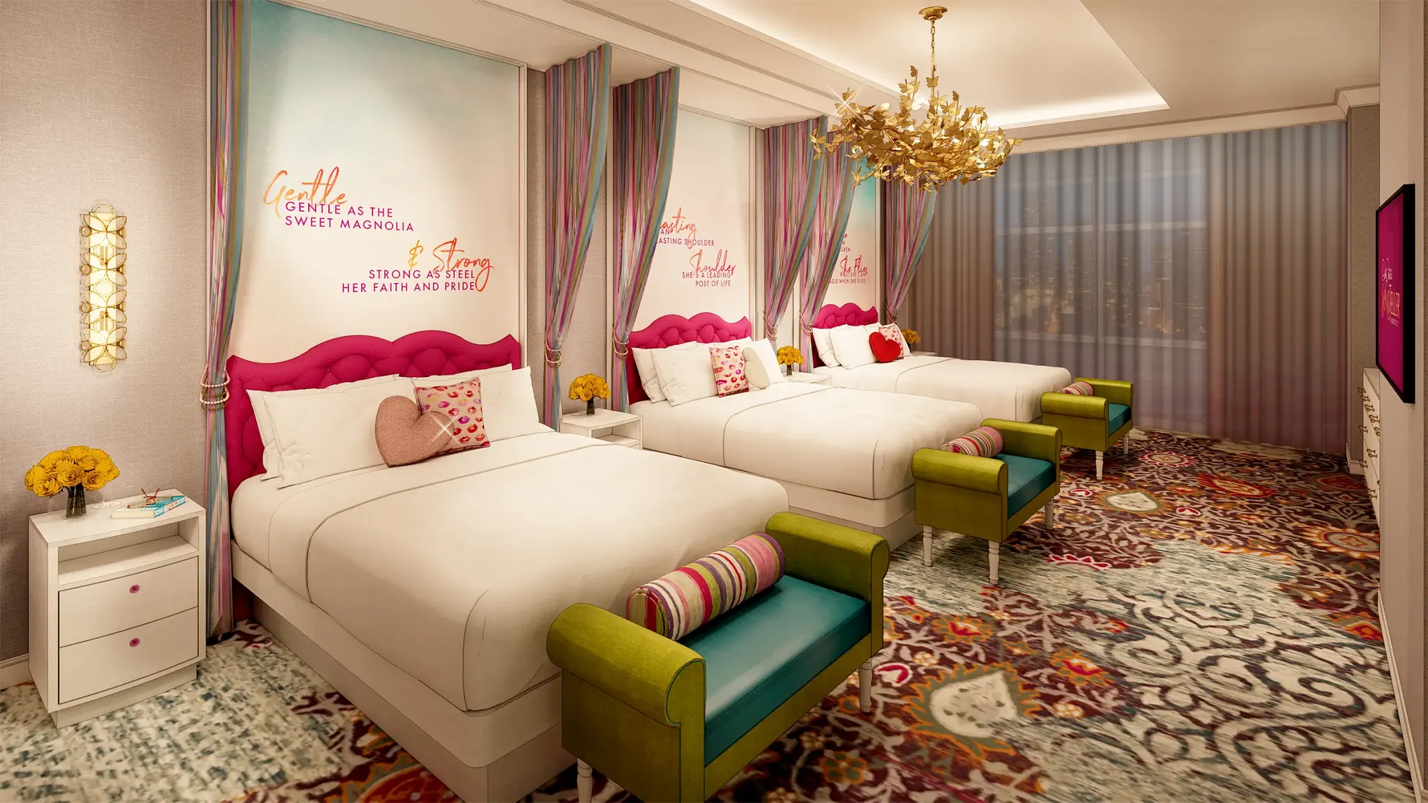 Rendering of a Six Sister Suite at at Dolly Parton's Songteller Hotel