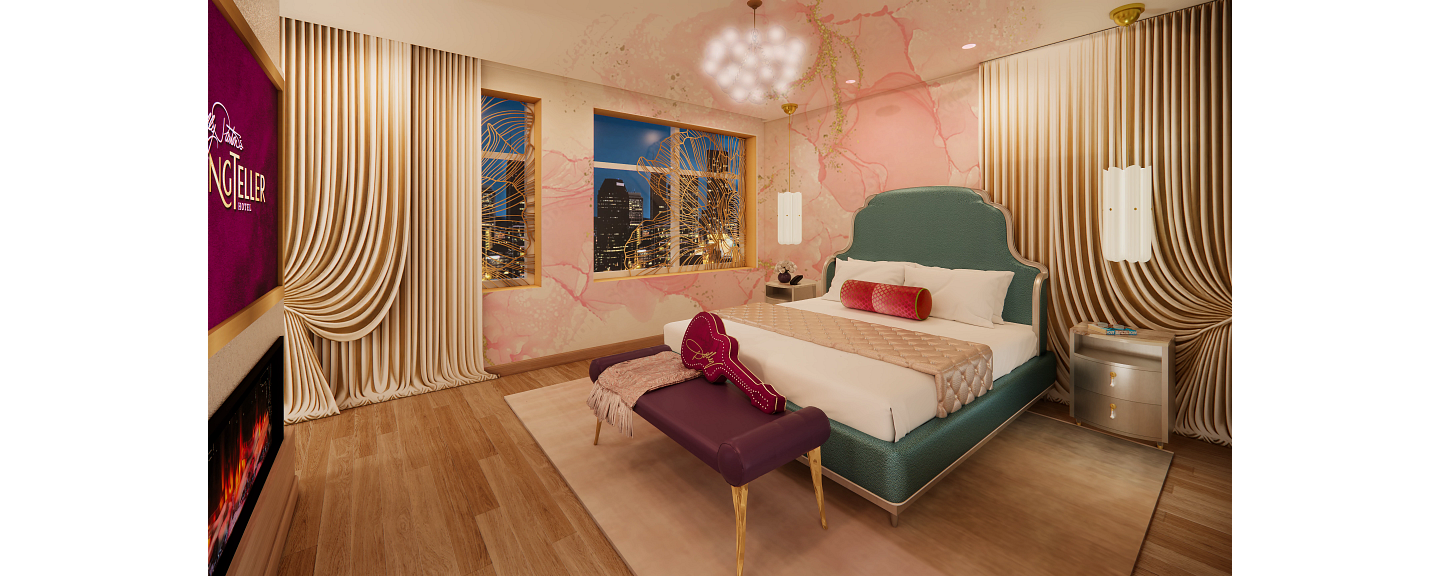 Rendering of a SongTeller Suite at Dolly Parton's Songteller Hotel