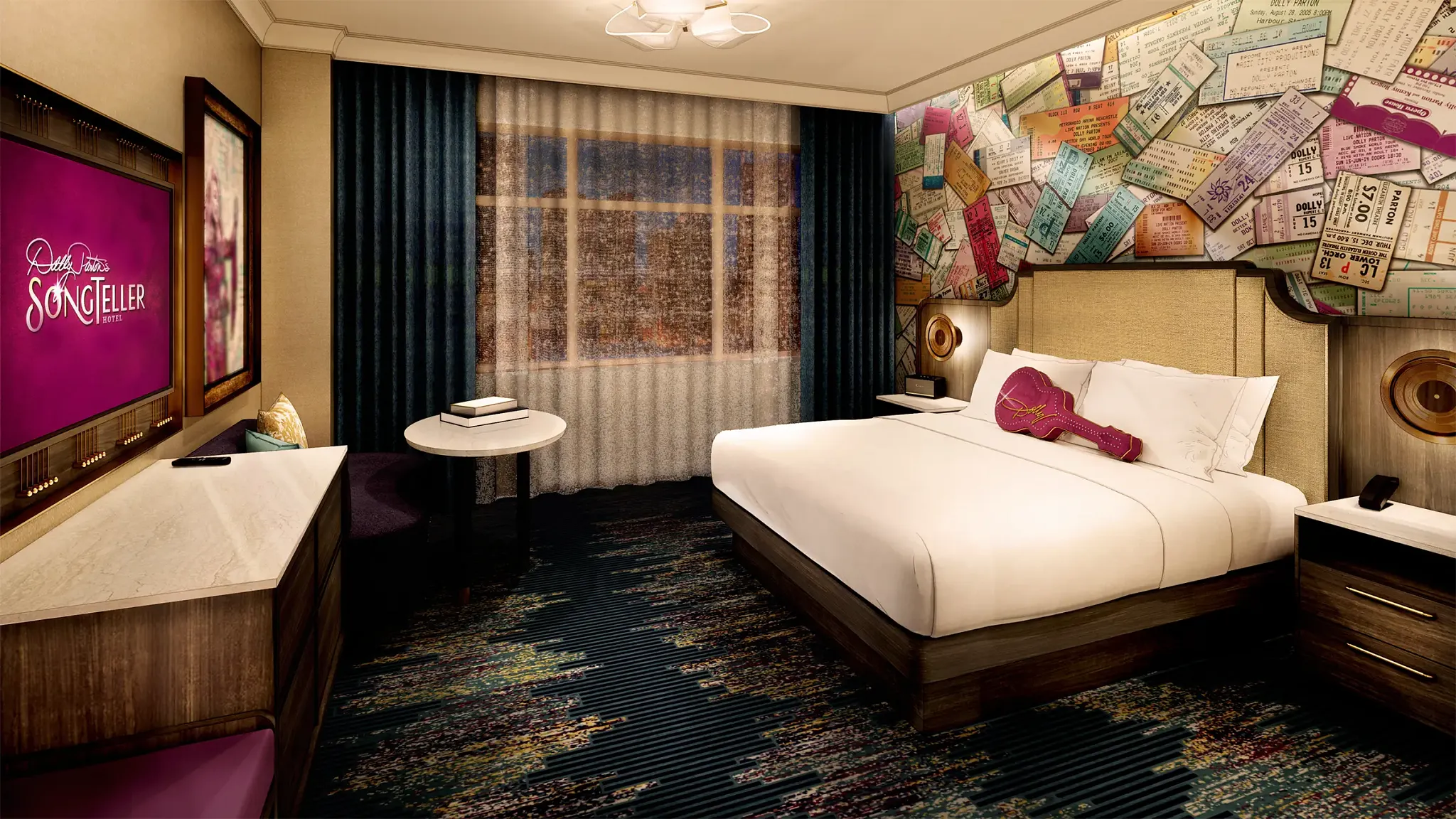 Rendering of a Signature Suite at Dolly Parton's Songteller Hotel