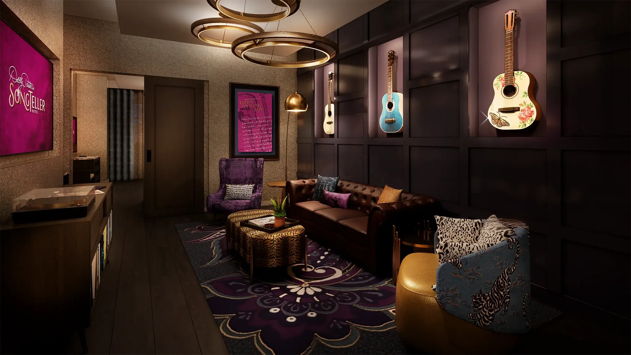 Rendering of an Acoustic Suite at Dolly Parton's Songteller Hotel