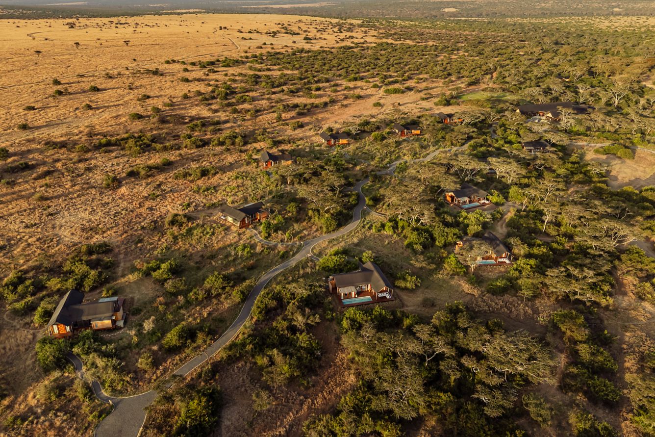 aerial image of the property, courtesy of JW Marriott Mount Kenya Rhino Reserve Safari Camp