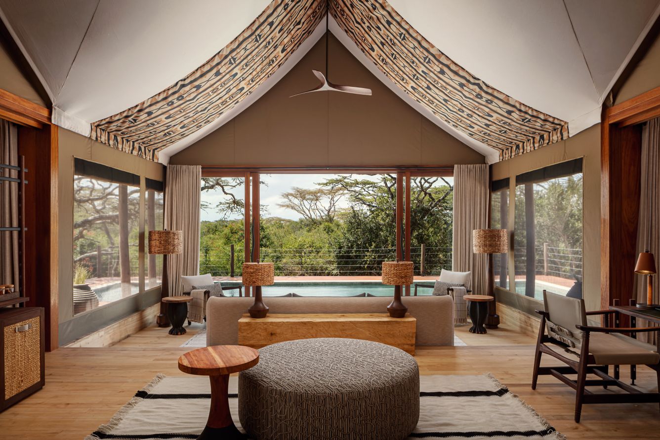 image of the tented suite interior, courtesy of JW Marriott Mount Kenya Rhino Reserve Safari Camp
