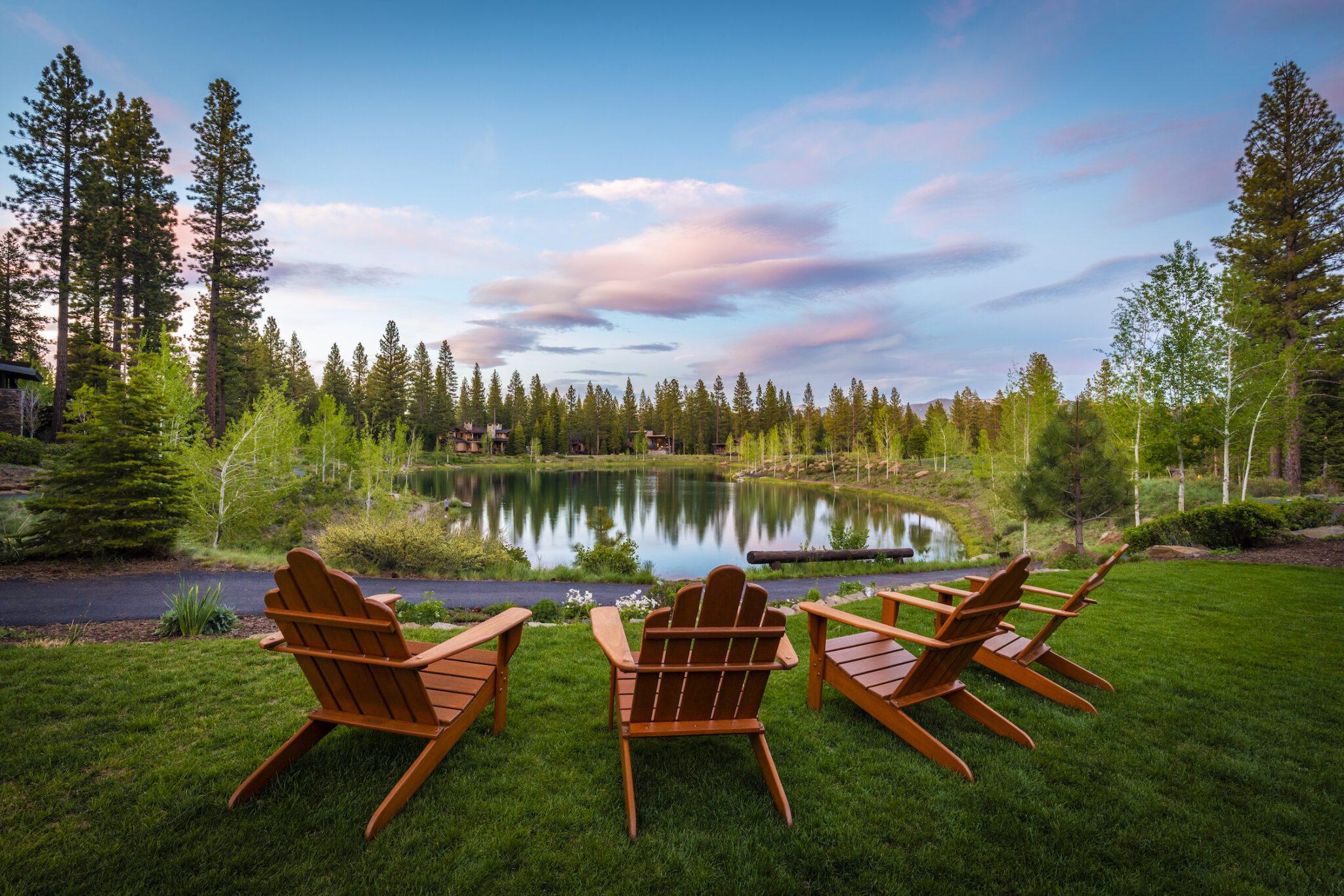 The stocked fishing lake at Martis Camp at sunset