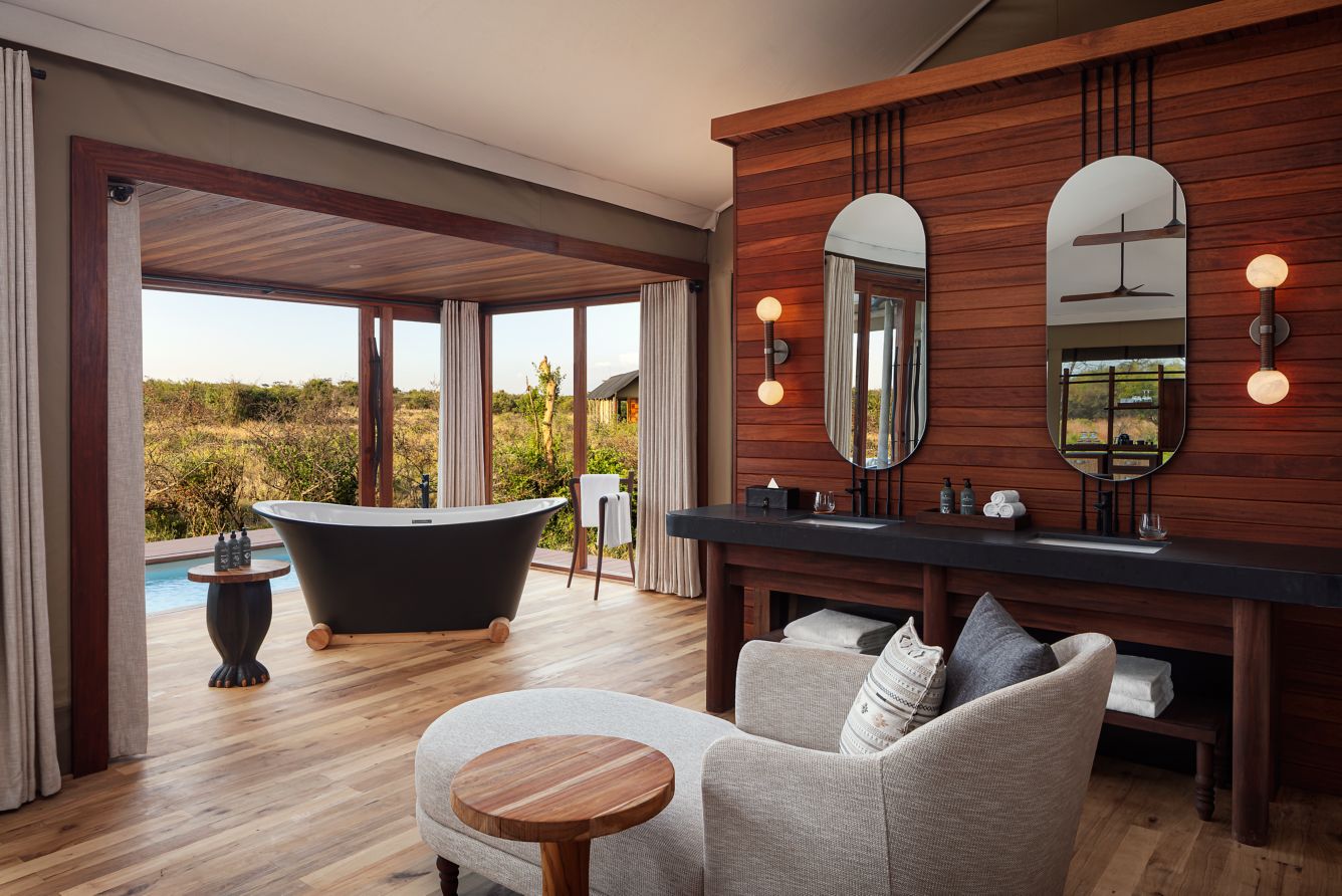image of the tented suite interior, courtesy of JW Marriott Mount Kenya Rhino Reserve Safari Camp