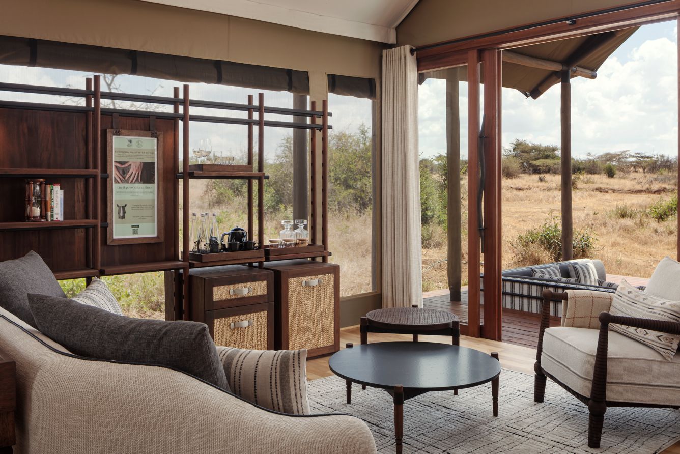 image of the tented suite interior, courtesy of JW Marriott Mount Kenya Rhino Reserve Safari Camp