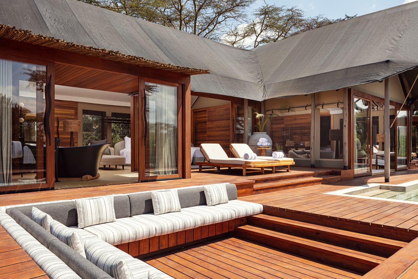 image of the tented suite exterior, courtesy of JW Marriott Mount Kenya Rhino Reserve Safari Camp