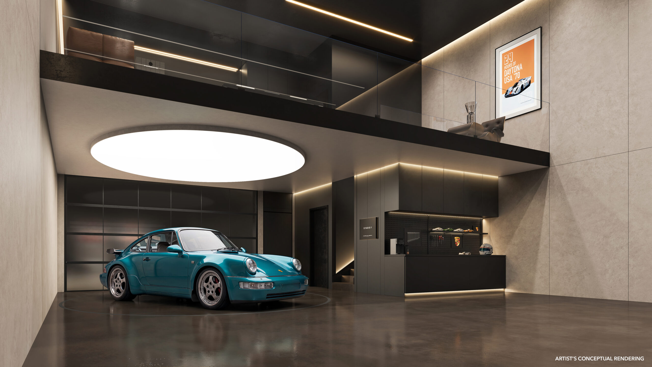 Rendering of a Porsche Design Concours studio interior