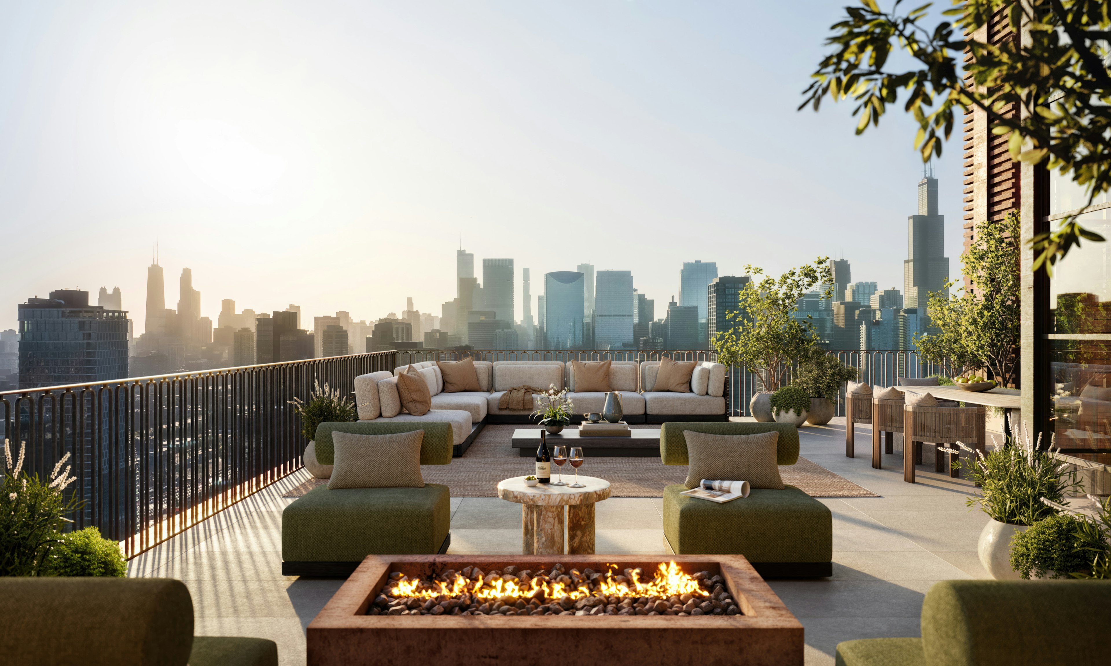 Rendering of a penthouse terrace at Fulton Bond