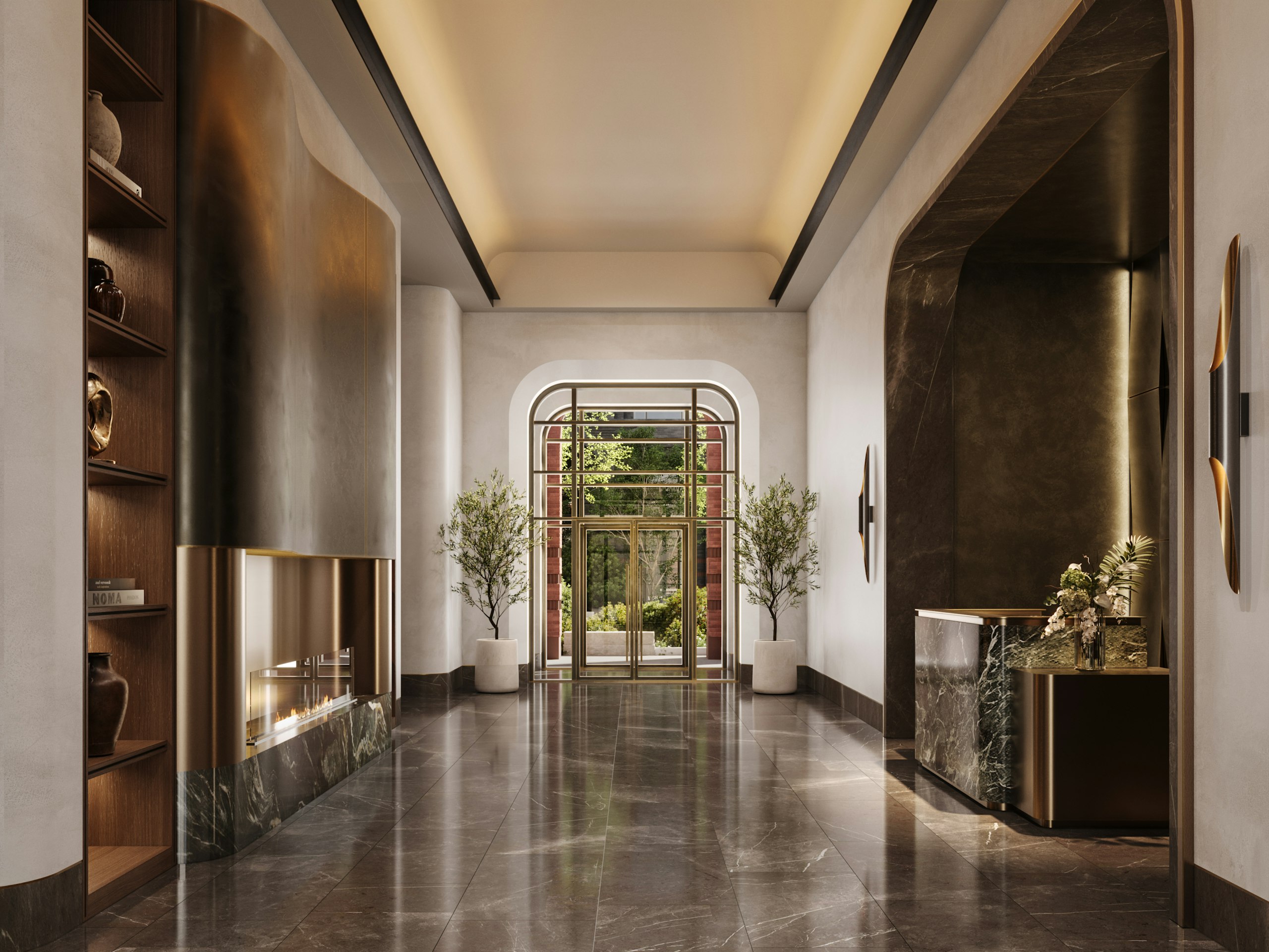 Rendering of the lobby at Fulton Bond