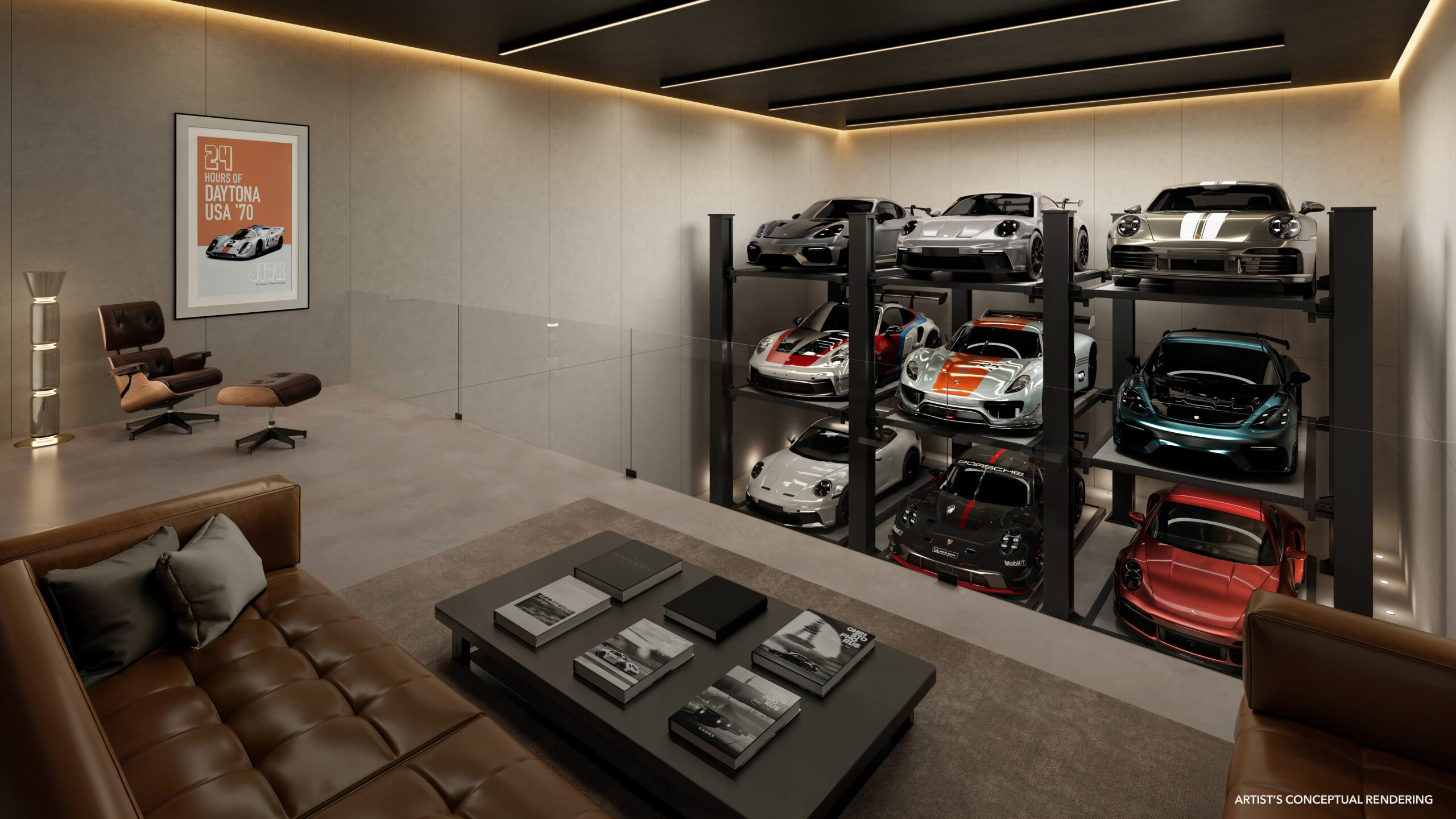 Rendering of a Porsche Design Concours studio mezzanine