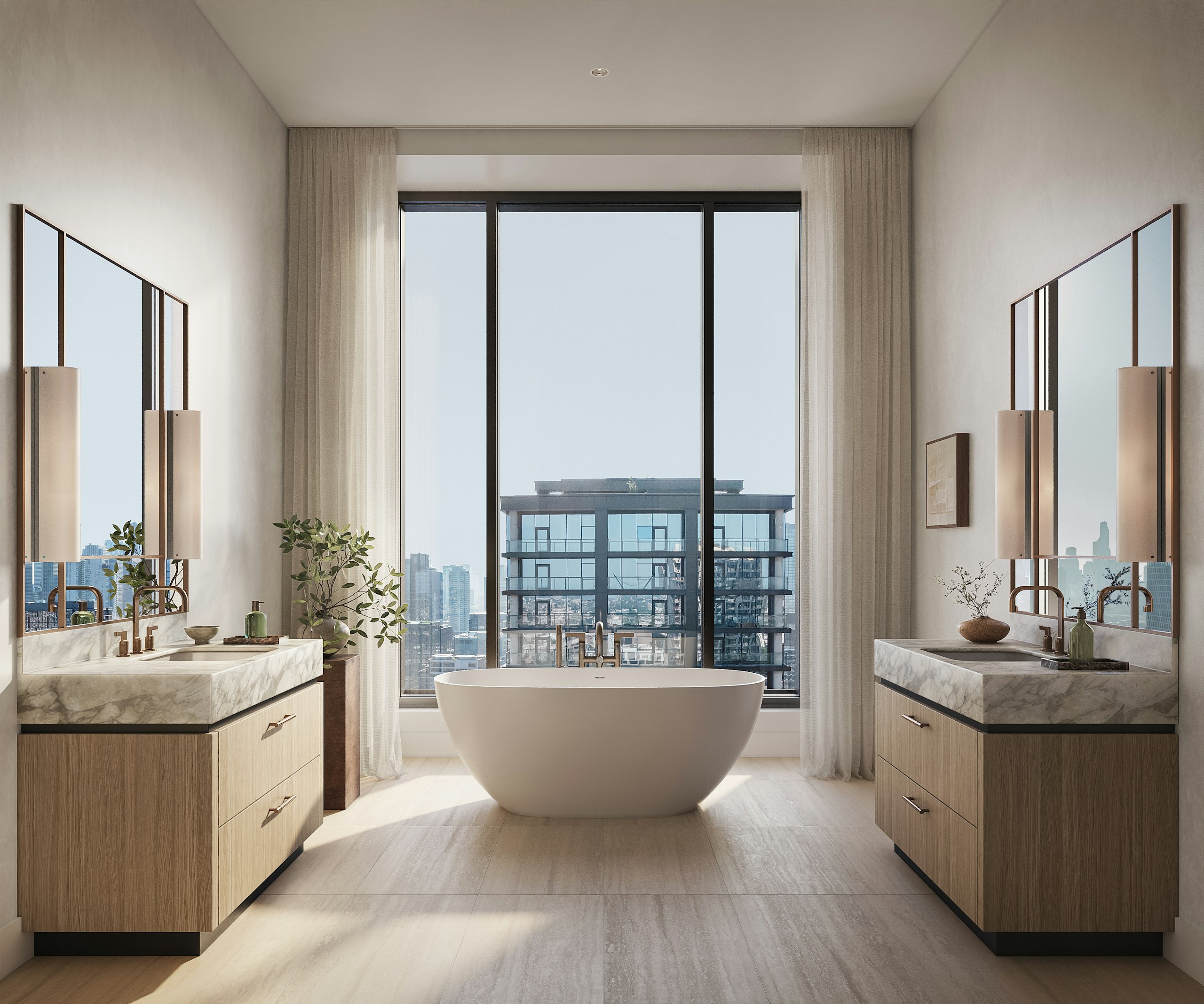 Rendering of a primary bathroom at Fulton Bond