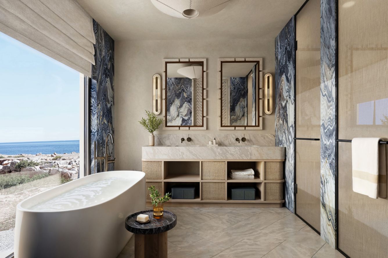 image of the Galene Suite Bathroom, image courtesy of Amoh, a Luxury Collection, Rhodes