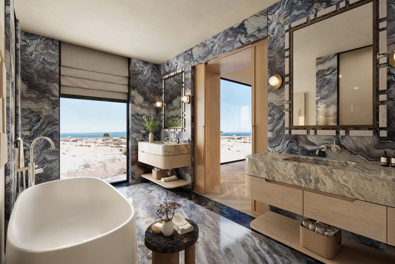 image of the Presidential Suite Bathroom, image courtesy of Amoh, a Luxury Collection, Rhodes