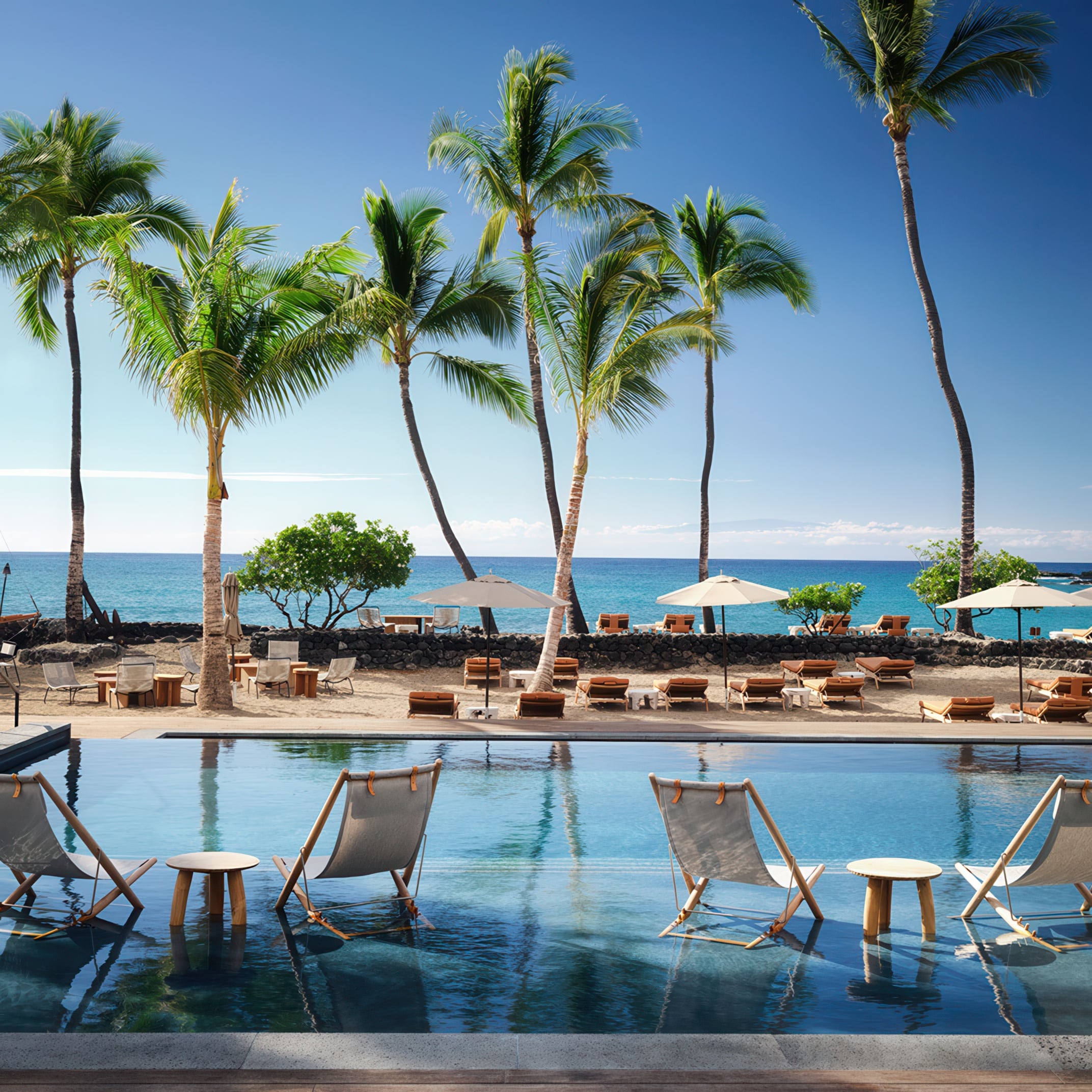 Pool area of Kona Village, A Rosewood Resort in Kailua-Kona, Hawaii awarded Three-Keys by Michelin