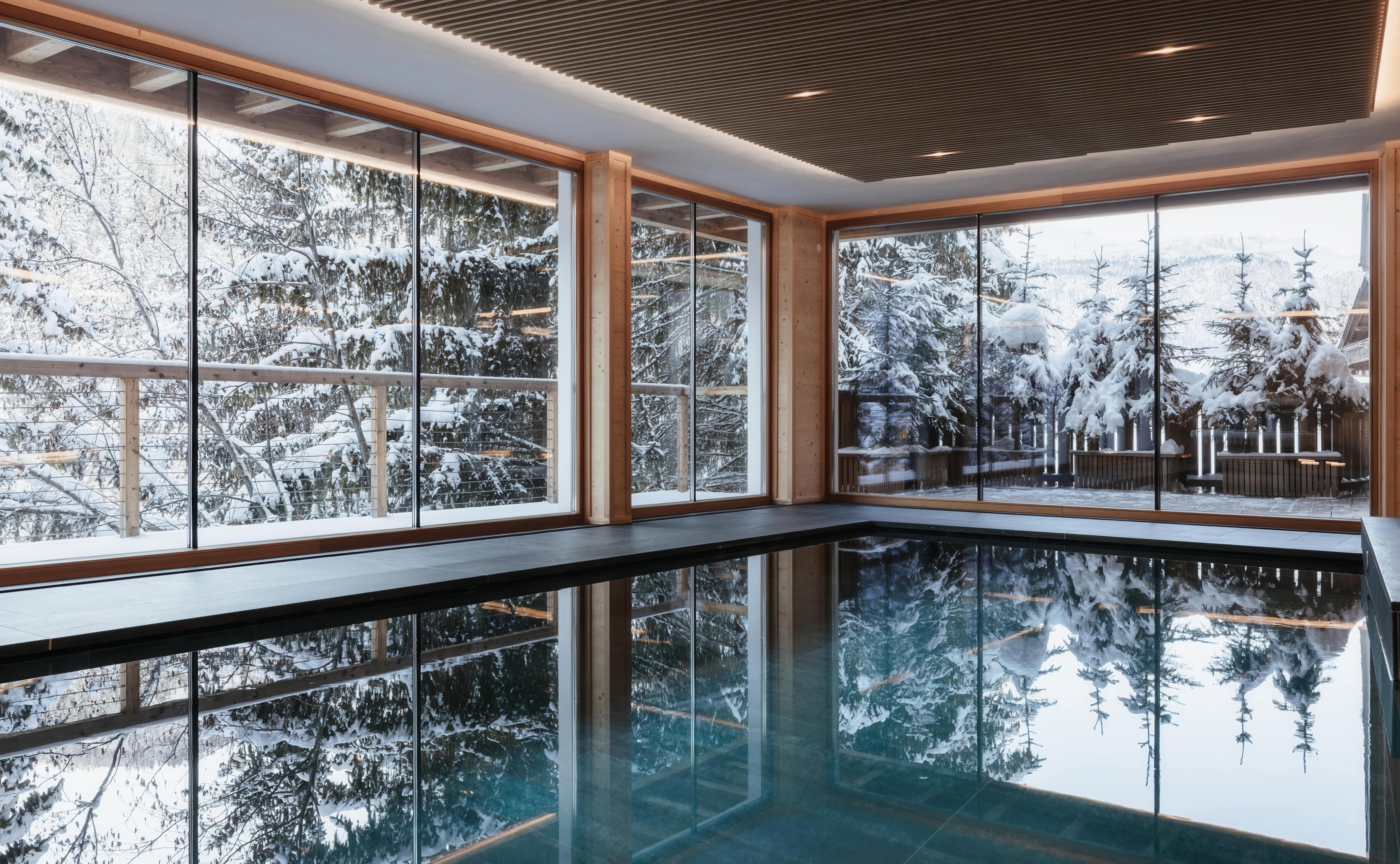 Rendering of indoor pool at Aman Rosa Alpina opening in the Dolomites