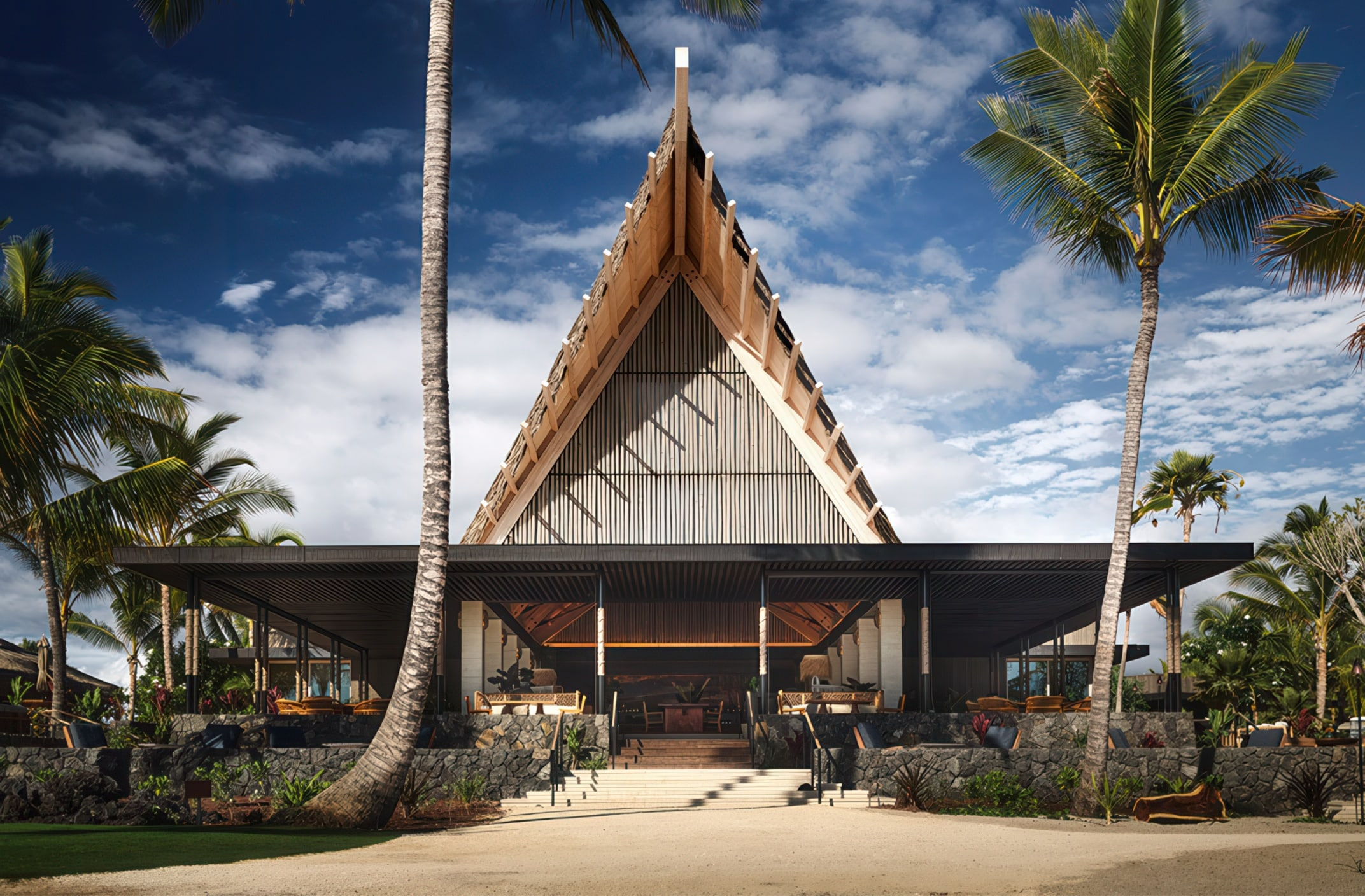 Exterior of Kona Village, A Rosewood Resort in Kailua-Kona, Hawaii awarded Three-Keys by Michelin