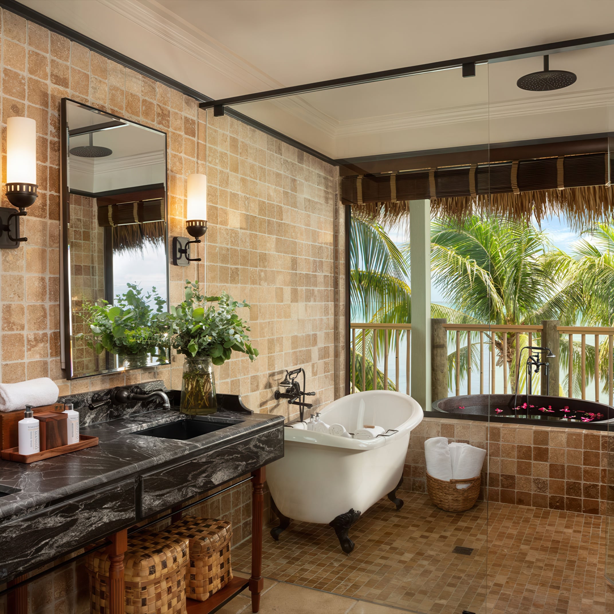 Suite bathroom of Little Palm Island Resort & Spa in Little Torch Key, Florida awarded Three-Keys by Michelin