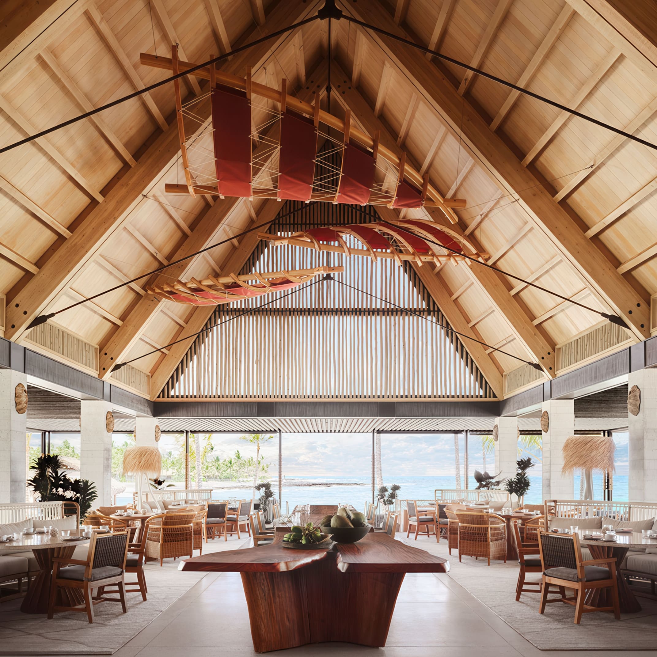 Dining space of Kona Village, A Rosewood Resort in Kailua-Kona, Hawaii awarded Three-Keys by Michelin