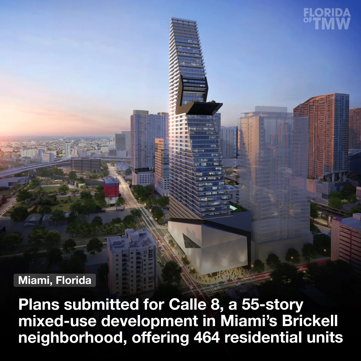Plans submitted for Calle 8, a 55-story mixed-use development in Miami’s Brickell neighborhood
