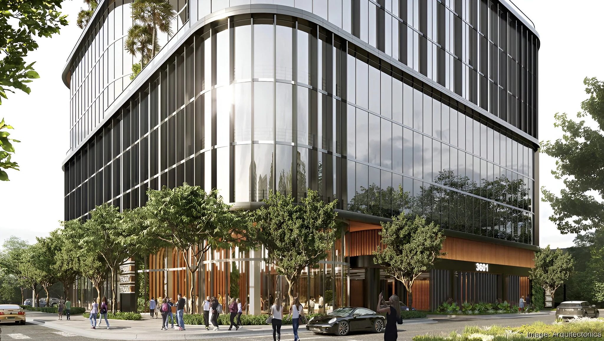 20-story office tower proposed on I95 in Miami, featuring 137 electric vehicle charging stations