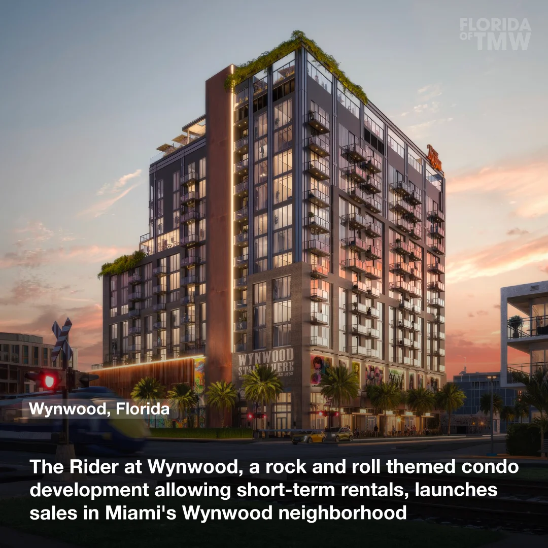 The Rider at Wynwood, a rock and roll-themed condo development allowing short-term rentals, launches sales in Miami's Wynwood neighborhood