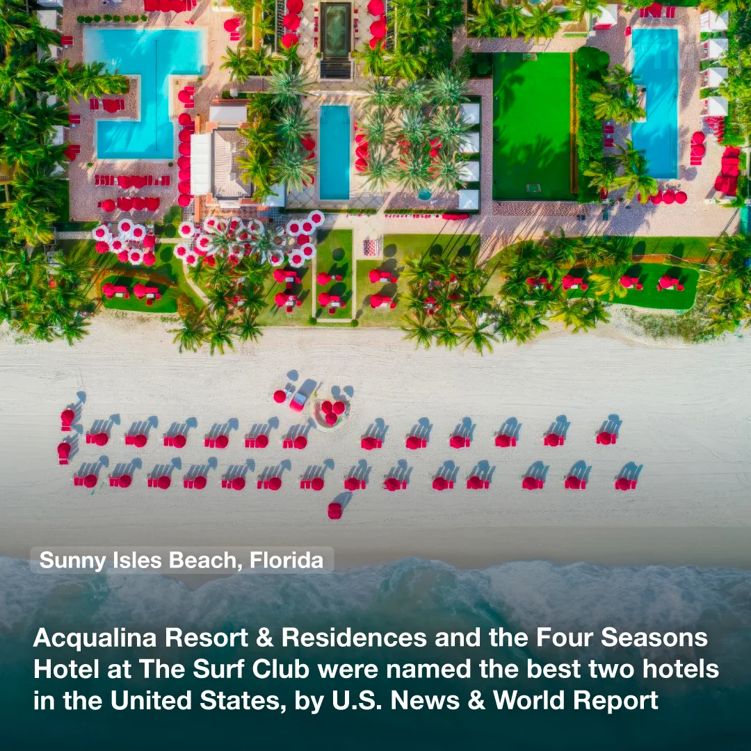 Acqualina Resort & Residences and the Four Seasons Hotel at The Surf Club were named the best two hotels in the United States, by U.S. News & World Report