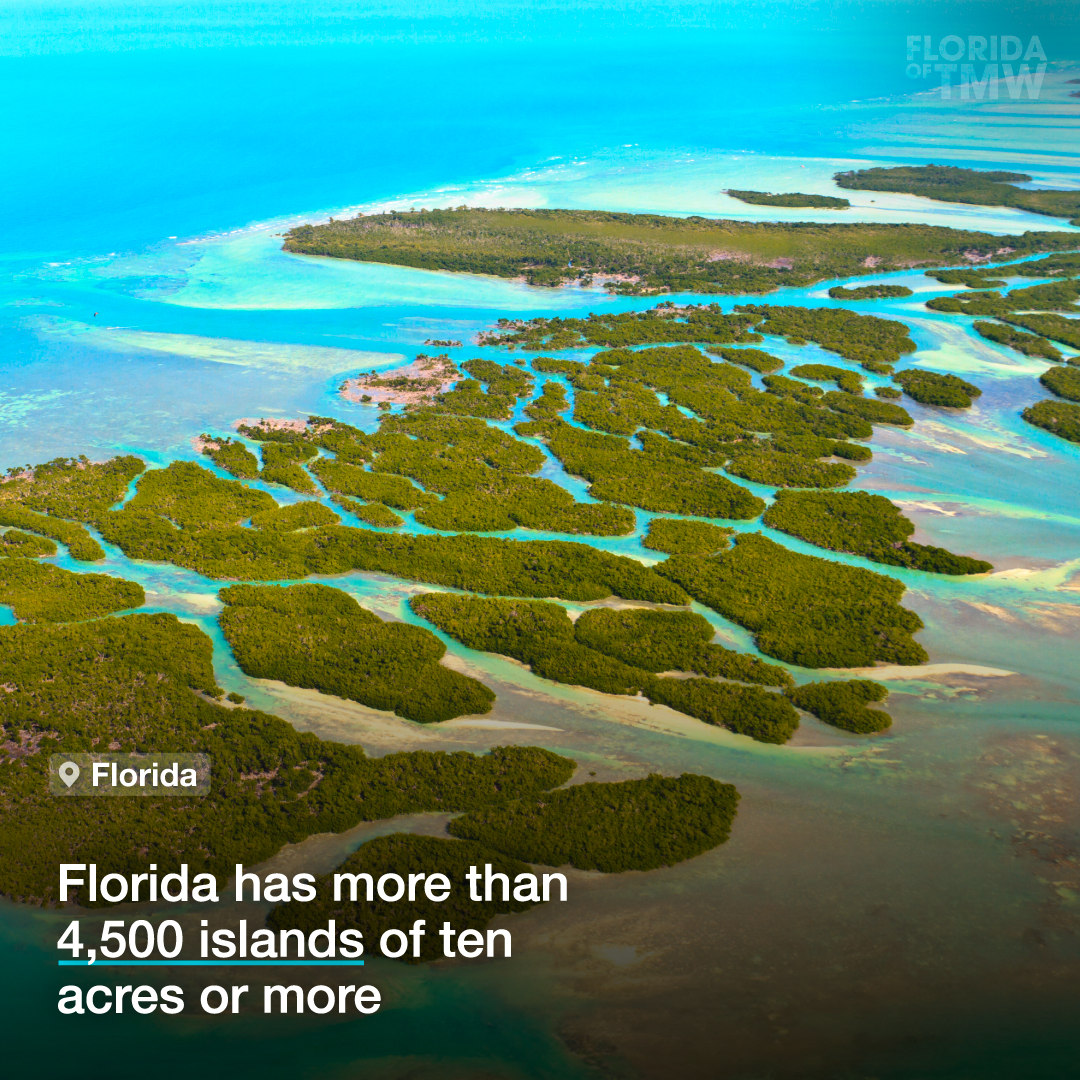 Florida has more than 4,500 islands of ten acres or more