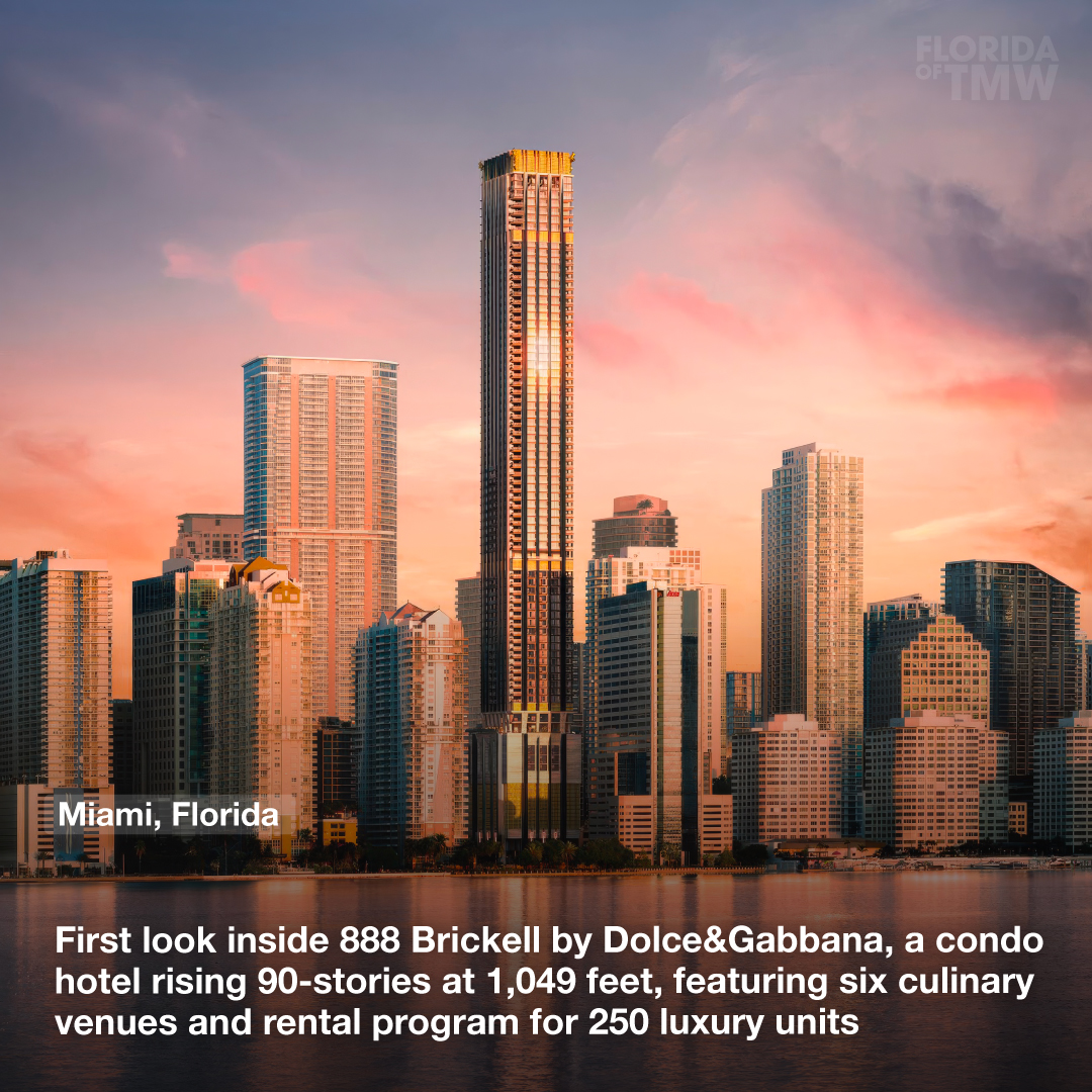 First look inside 888 Brickell by Dolce&Gabbana, a condo hotel rising 90-stories at 1,049 feet, featuring six culinary venues and rental program for 250 luxury units