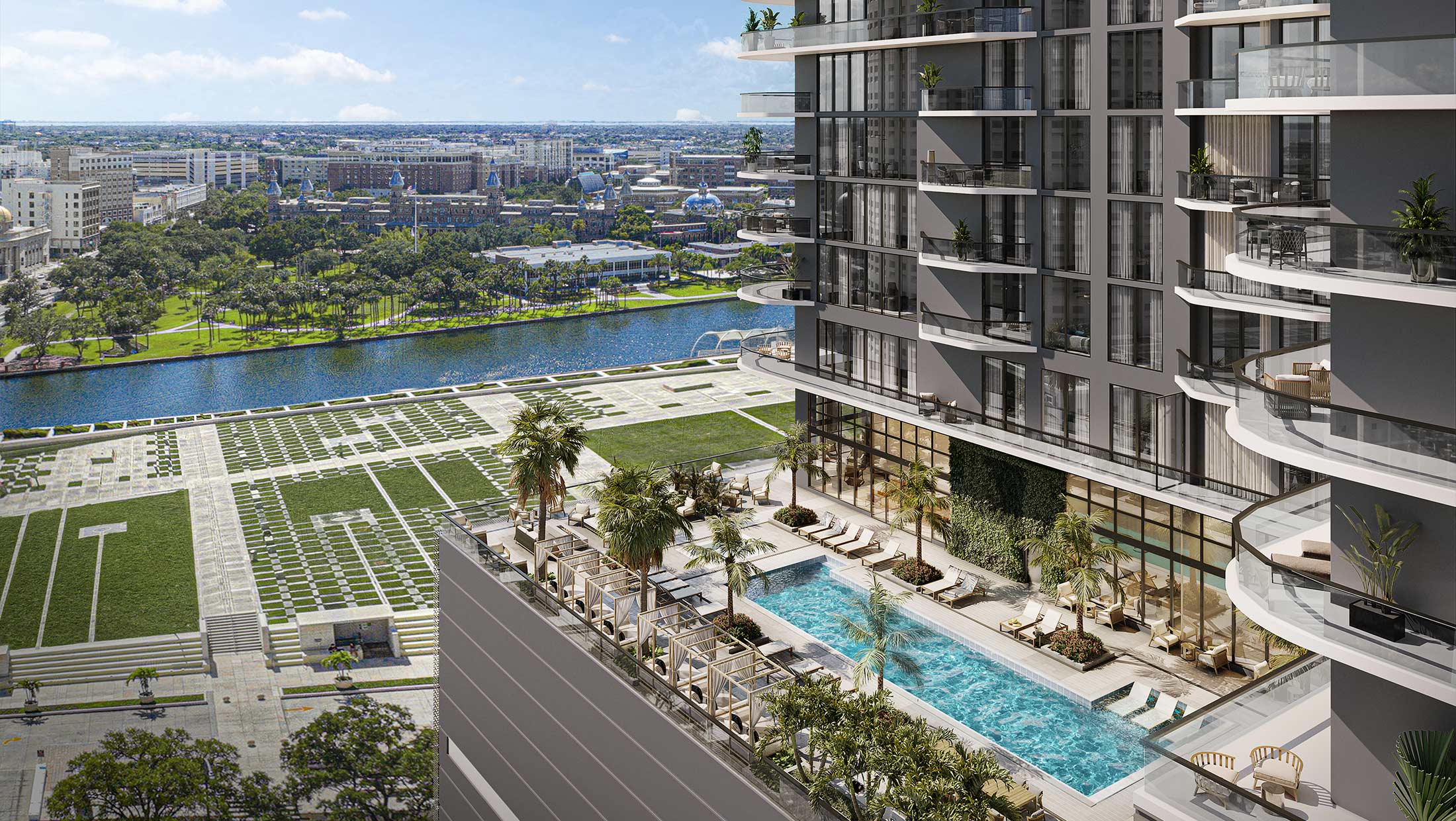 ONE Tampa tower above Curtis Hixon Waterfront Park