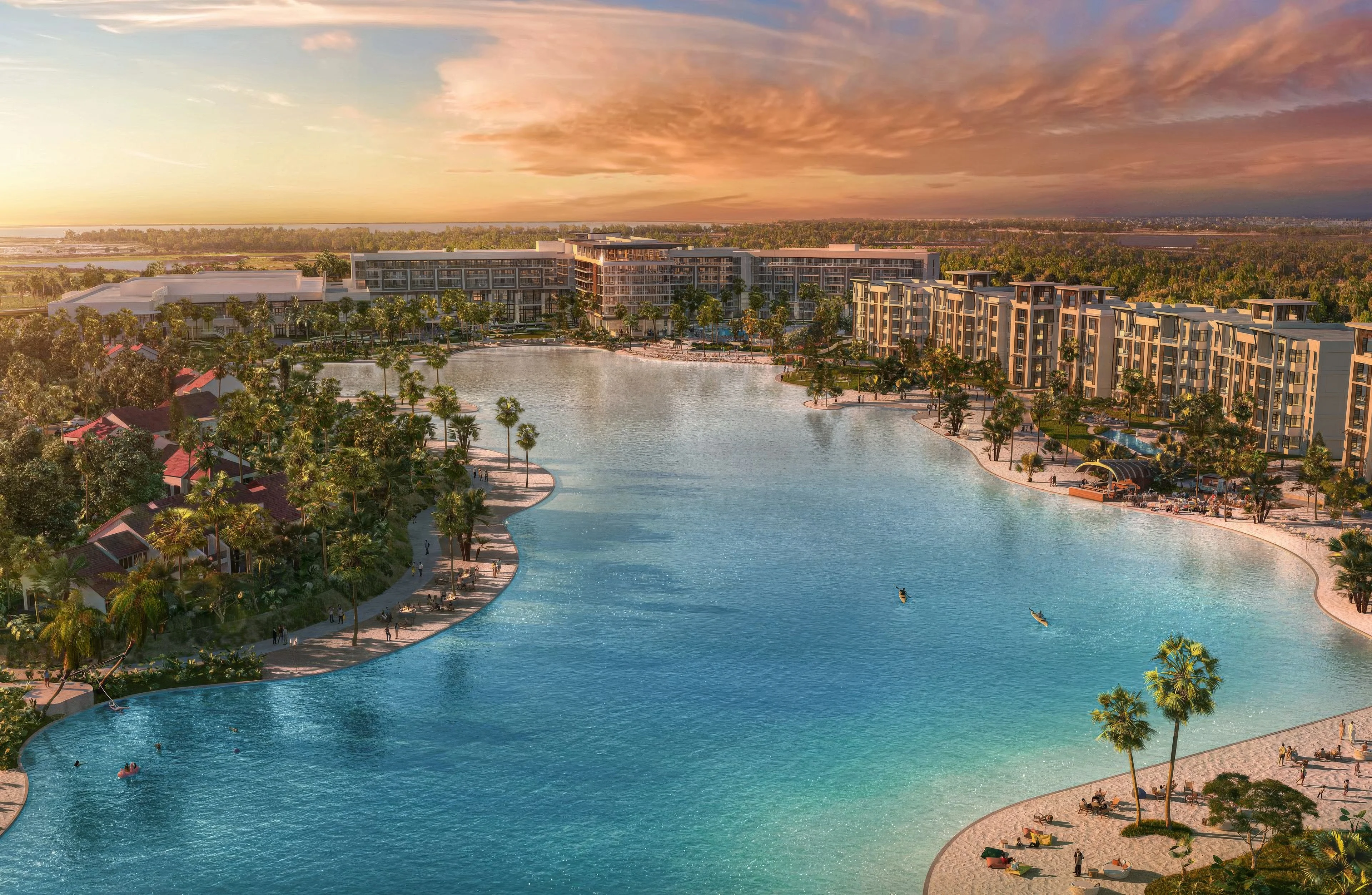 Evermore Orlando Resort, a $1.5 billion luxury development, opens in Lake Buena Vista, with 17-million-gallon lagoon and over 2,000 rooms